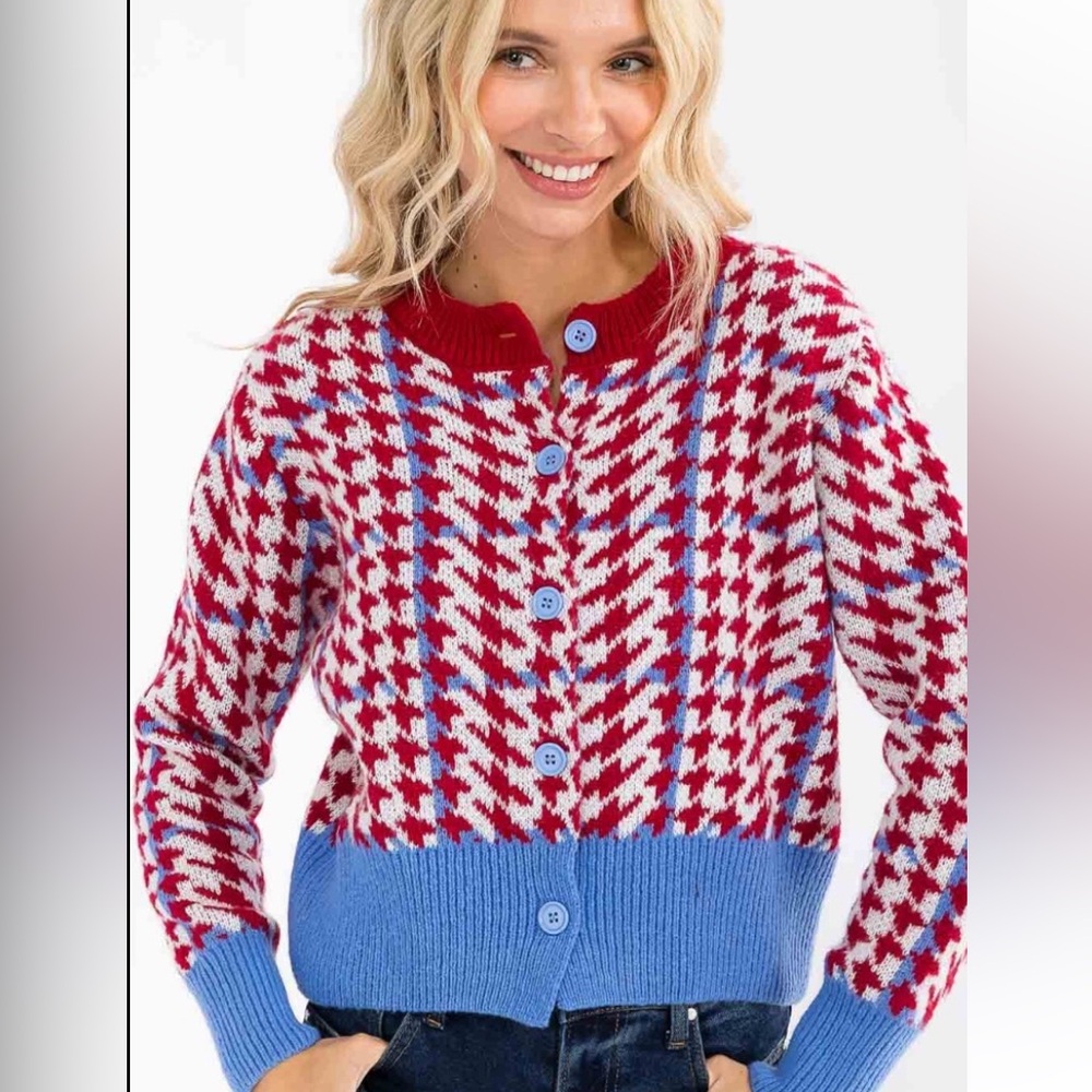 Cropped checkered sweater caedigan Womens Large